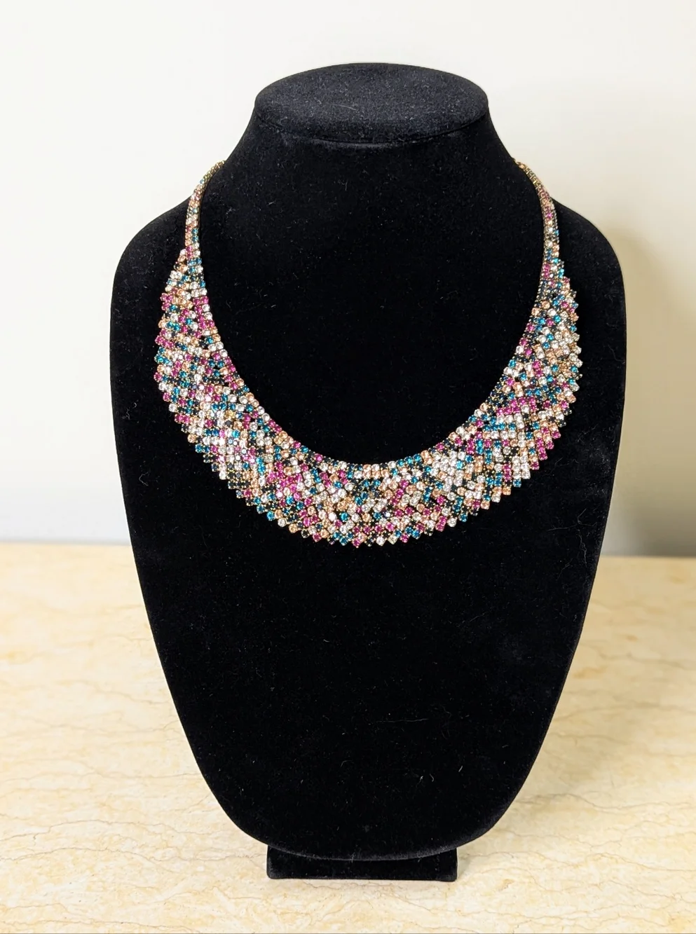 Vintage Natasha Couture Multi Color Rhinestone Gold Tone Bib Statement Necklace - Picture 1 of 8